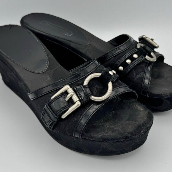 Coach Womens Black Metallic Logo Faye Platform Sandal Size 7 A0071 - Picture 6 of 8